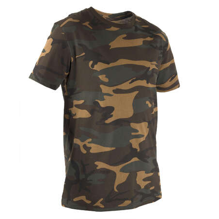 T-shirt manches courtes chasse 100 camouflage woodland vert