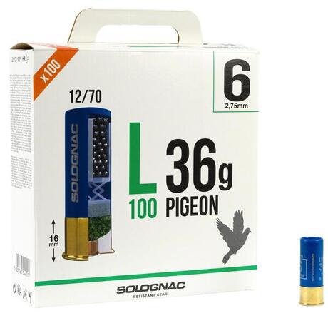 CARTOUCHE L100 36g PIGEON CALIBRE 12/70 PLOMB N°6 X25 ...