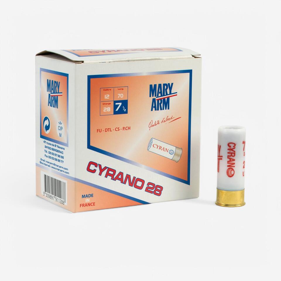 Cartouche ball trap calibre 12/10 Cyrano 28g x250 plomb 7,5 Mary arm Decathlon Cartouche ball trap calibre 12/10 Cyrano 28g x250 plomb 7,5 Mary arm Decathlon
