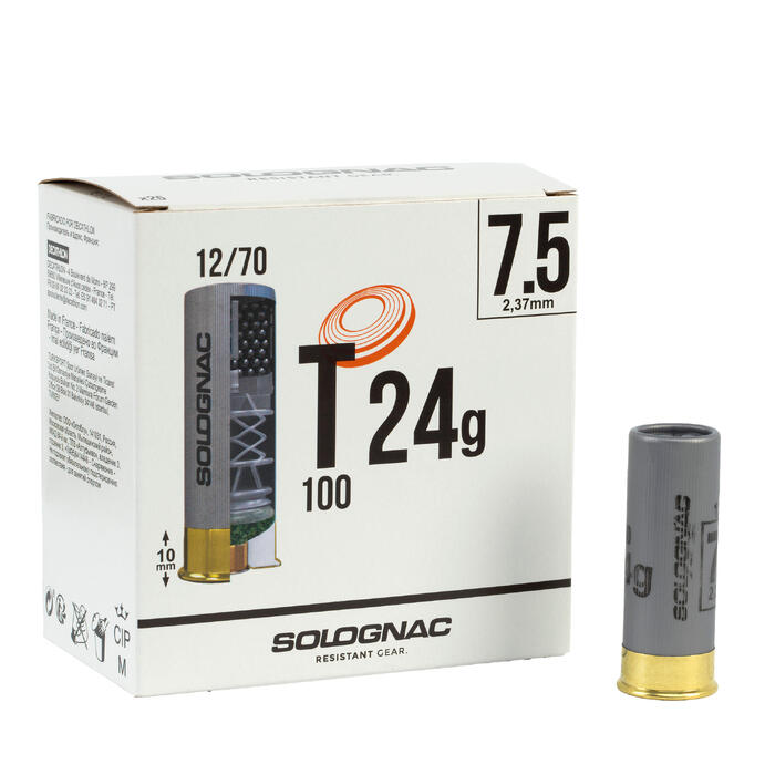 CARTOUCHE BALL TRAP T100 24g CALIBRE 12/70 PLOMB N°7,5 X25 ...