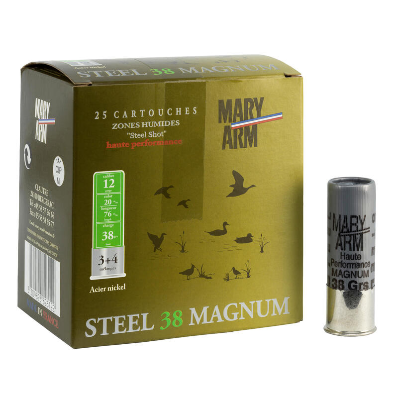 CARTOUCHE STEEL MAGNUM 38g CALIBRE 12/76 BILLE ACIER N°3/4
