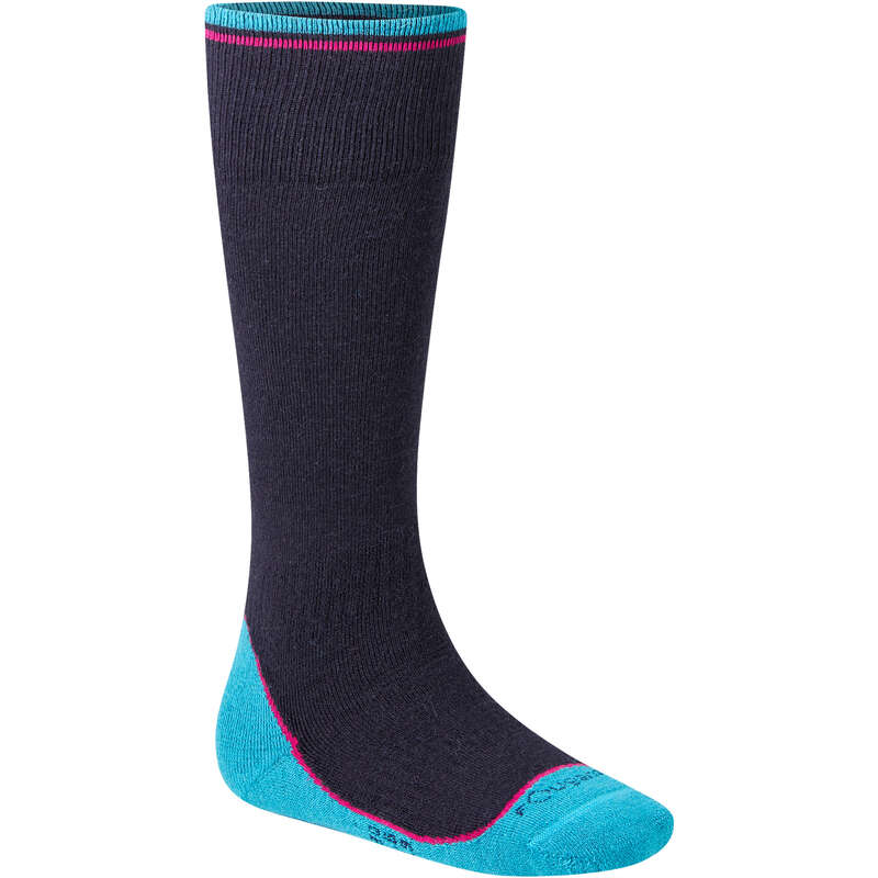 FOUGANZA Girls' Horse Riding Warm Socks Navy Blue/Pink...