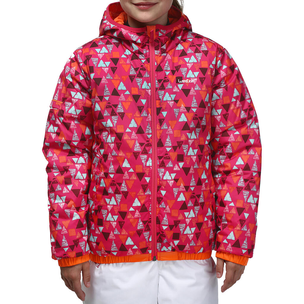 Wende-Skijacke Warm Kinder orange/gemustert orange/bedruckt