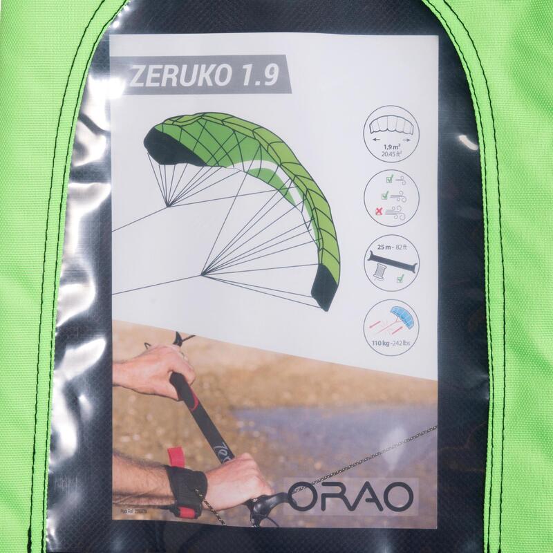 Aripă de tracţiune 1.9m2 + bară Verde fluo 