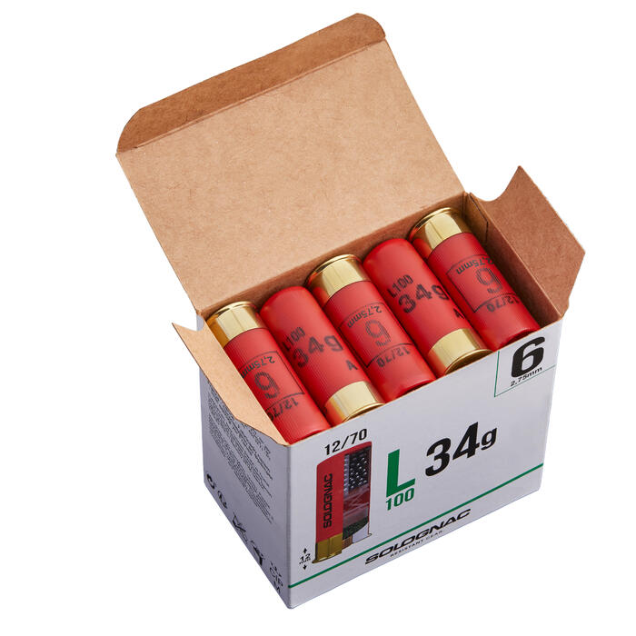 Calibre 12 CARTOUCHE L100 34g CALIBRE 12/70 PLOMB N°6 X25 Solognac Decathlon Calibre 12 CARTOUCHE L100 34g CALIBRE 12/70 PLOMB N°6 X25 Solognac Decathlon