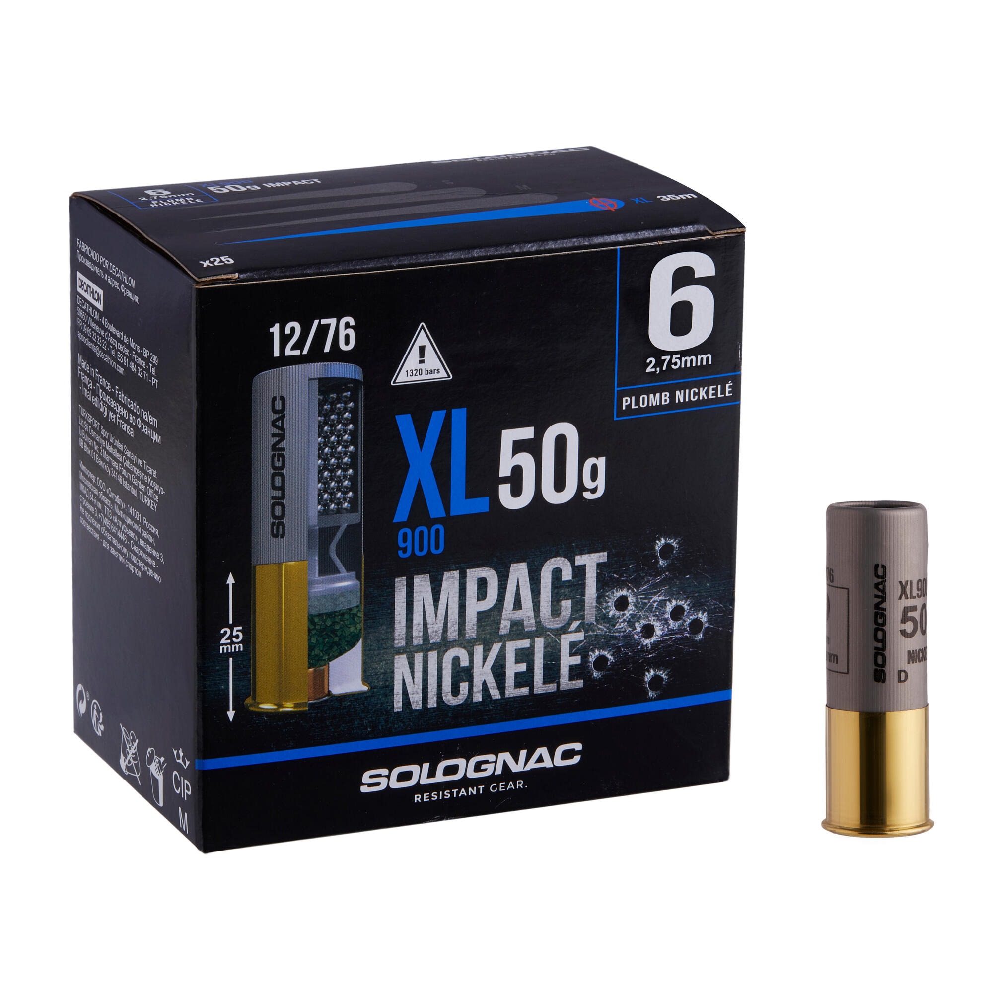Xl900 50g Impact Cartridge Calibre 12 76 Nickle Plated Shot N 6 X25 Solognac