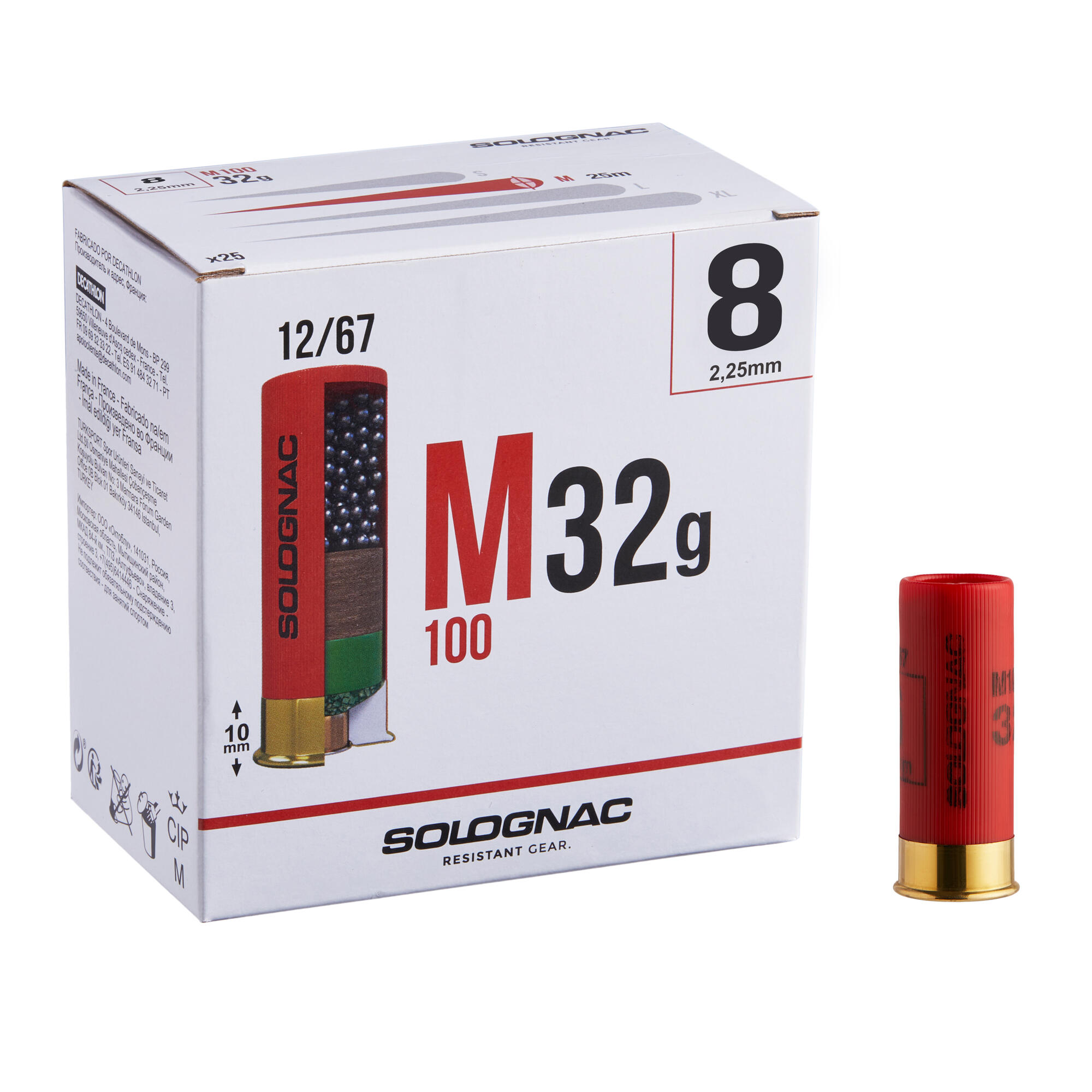 composition of m.s media M100 N°8 32g X PLOMB 12/67 CALIBRE 25 Solognac CARTOUCHE composition of m.s media M100 N°8 32g X PLOMB 12/67 CALIBRE 25 Solognac CARTOUCHE