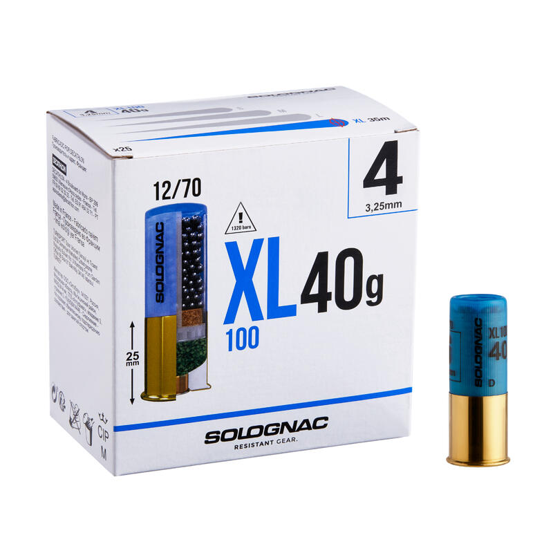 CARTOUCHE XL100 40g CALIBRE 12/70 PLOMB N°4 X25