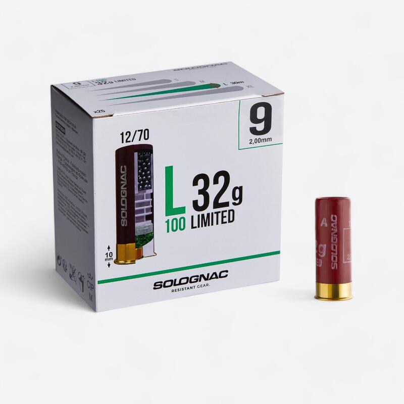 CARTUCHO caza solognac L100 32 g LIMITED CALIBRE 12/70 PERDIGÓN N.° 9 X250