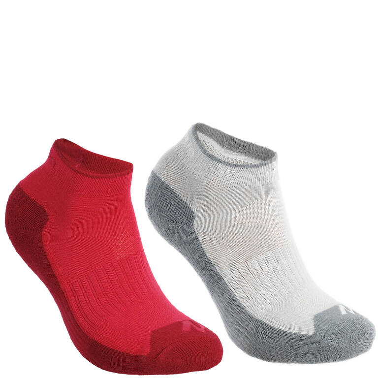 Kids’ hiking socks MH100 Pink/Grey packaged as 2 pairs