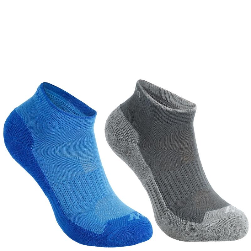 2 paires de chaussettes de randonnée enfant MH100 bleues/grises