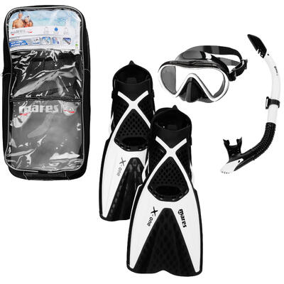Snorkelset met duikbril, snorkel en vinnen freediving pmt x one zwart/wit