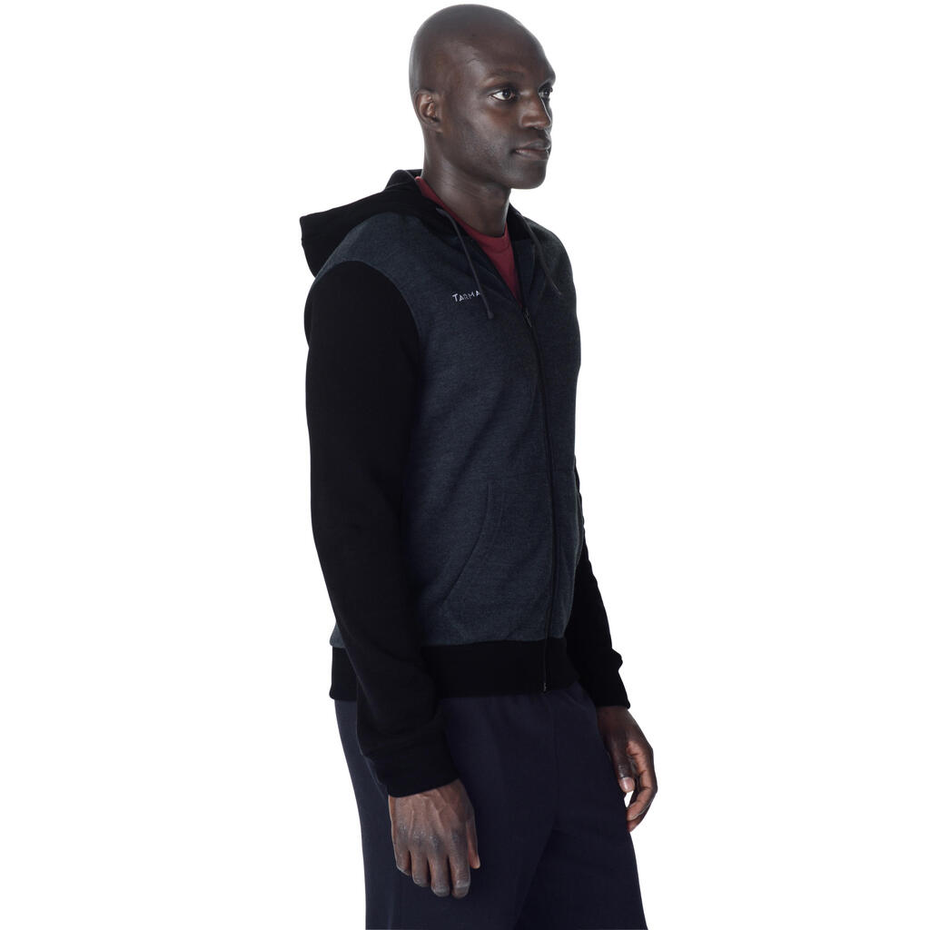Trainingsjacke mit Kapuze Basketball J100 Herren Einsteiger dunkelgrau/schwarz