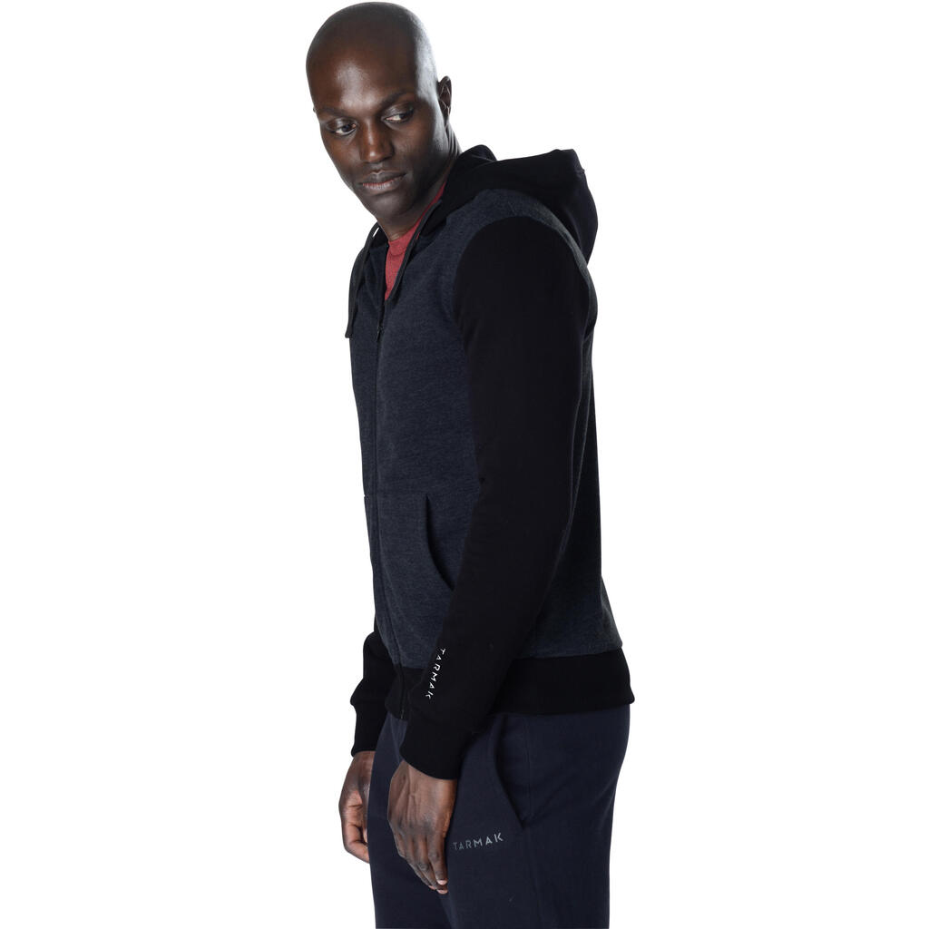 Trainingsjacke mit Kapuze Basketball J100 Herren Einsteiger dunkelgrau/schwarz