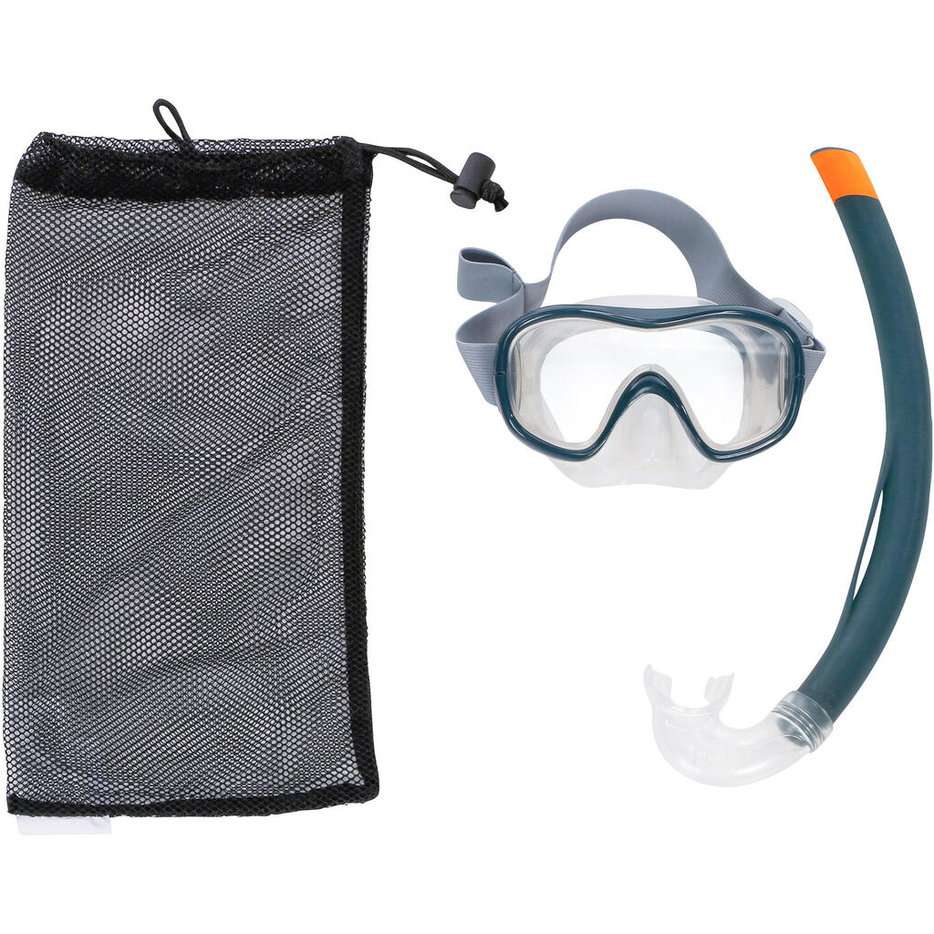 KIT DE BUCEO ADULTOS Y NIÑOS MÁSCARA Y SNORKEL SNK500 GRIS