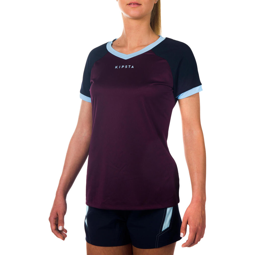 Women's Rugby Short-Sleeved Jersey R500 - Plum/Navy