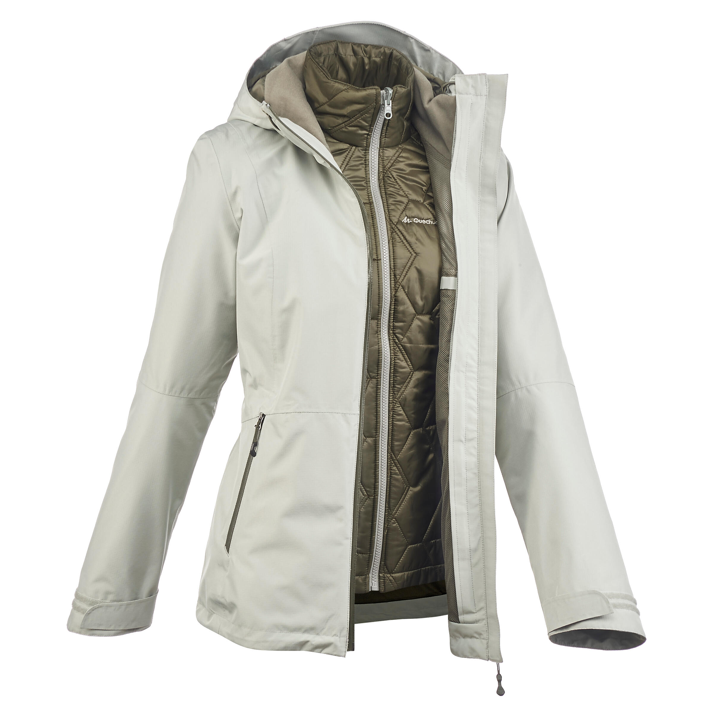 FORCLAZ Trekking jacket Rainwarm 500 3 in 1 woman khaki
