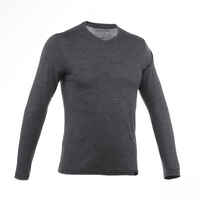 Men’s Long-Sleeved WOOL T-Shirt TRAVEL 500 - Grey