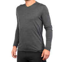 Men’s Long-Sleeved WOOL T-Shirt TRAVEL 500 - Grey