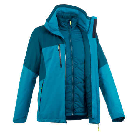 Chaqueta trekking Rainwarm 500 3 en 1 hombre azul turquesa 