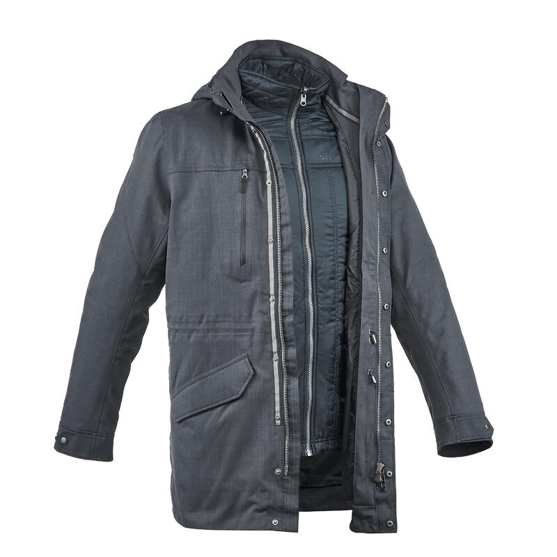 Veste 3en1 imperméable confort -15°C de trek voyage - TRAVEL 700 noire homme