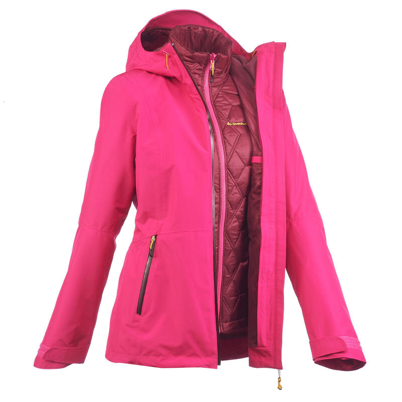 Jachetă RainWarm 500 3 în 1 Bleu Damă 