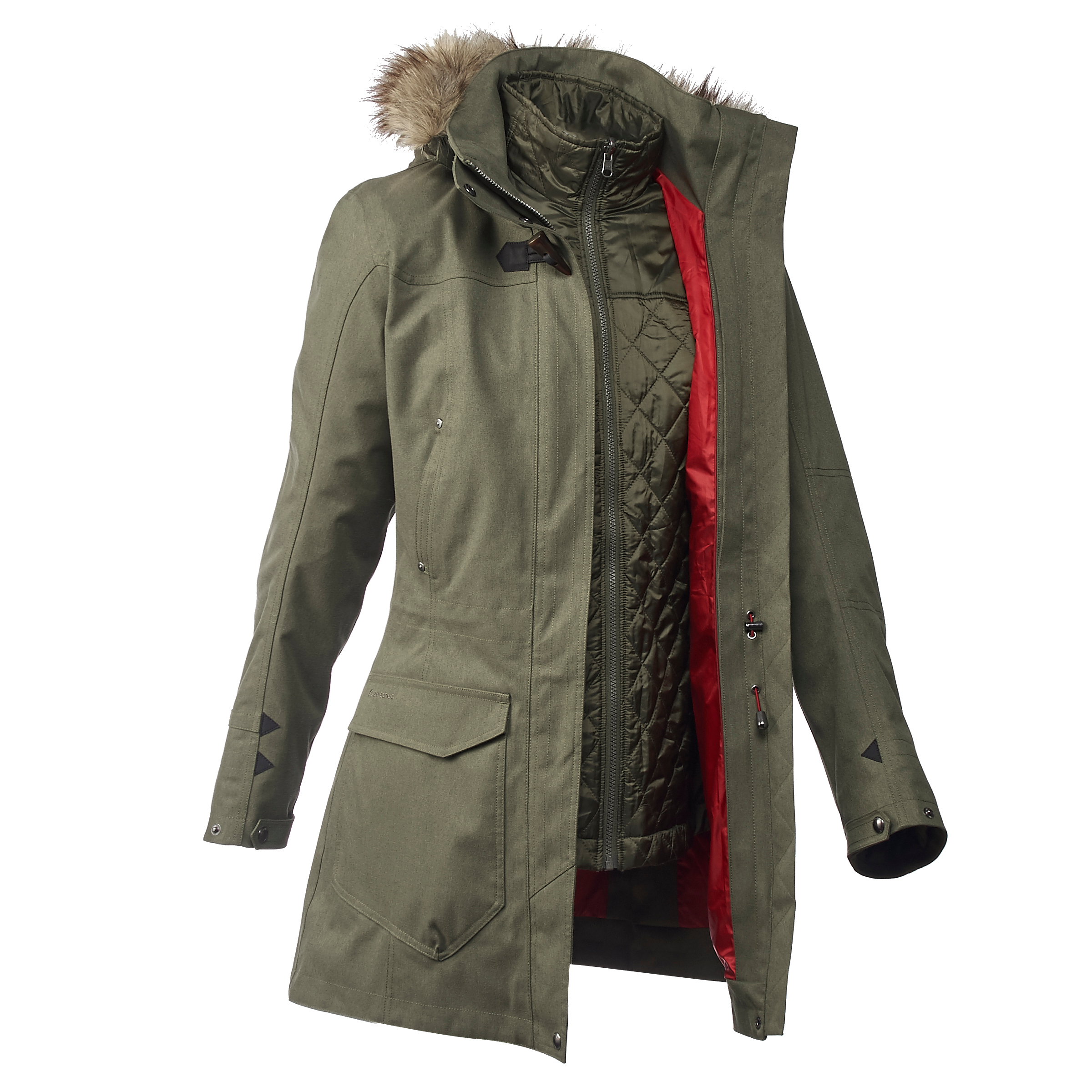 Veste 3en1 imperméable de trek voyage - Travel 700 -10° - Kaki - Femme