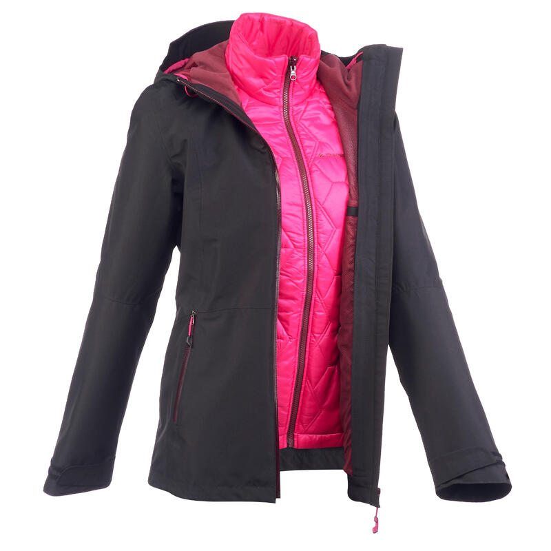 Jachetă Trekking 3*1 Rainwarm 500 Kaki Damă 