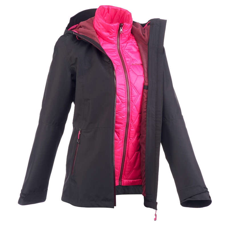WOMEN 3 IN 1 JACKETS TRAVEL TREK Trekking - Rainwarm 500 3-in-1 Women's Waterproof Jacket - Black QUECHUA - Trekking