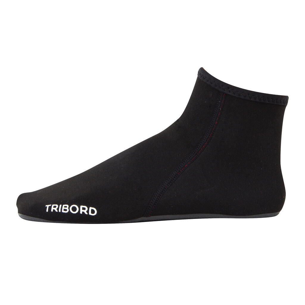 BODYBOARDING AND SURFING SOCKS 2 MM Neoprene 100 - BLACK