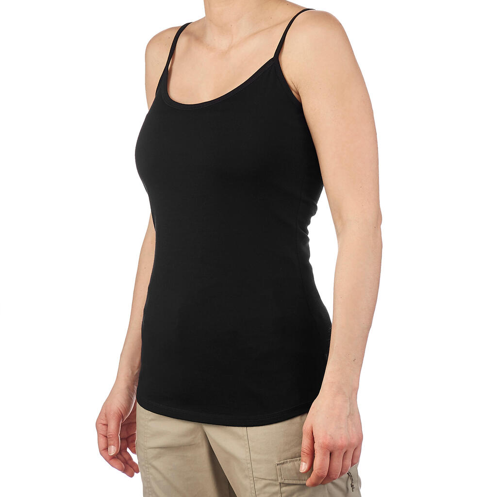 Γυναικείο αμάνικο μπλουζάκι από μαλλί Merino για ορεινή πεζοπορία MT500 - Μαύρο