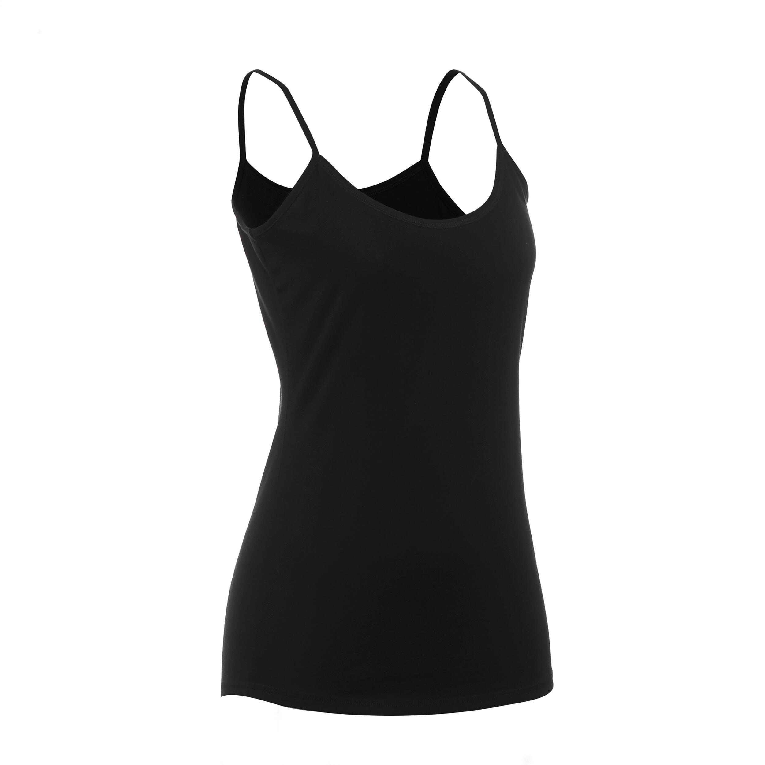 POLERA CON TIRANTES TREKKING MUJER LANA MERINO TREK500 NEGRO Decathlon