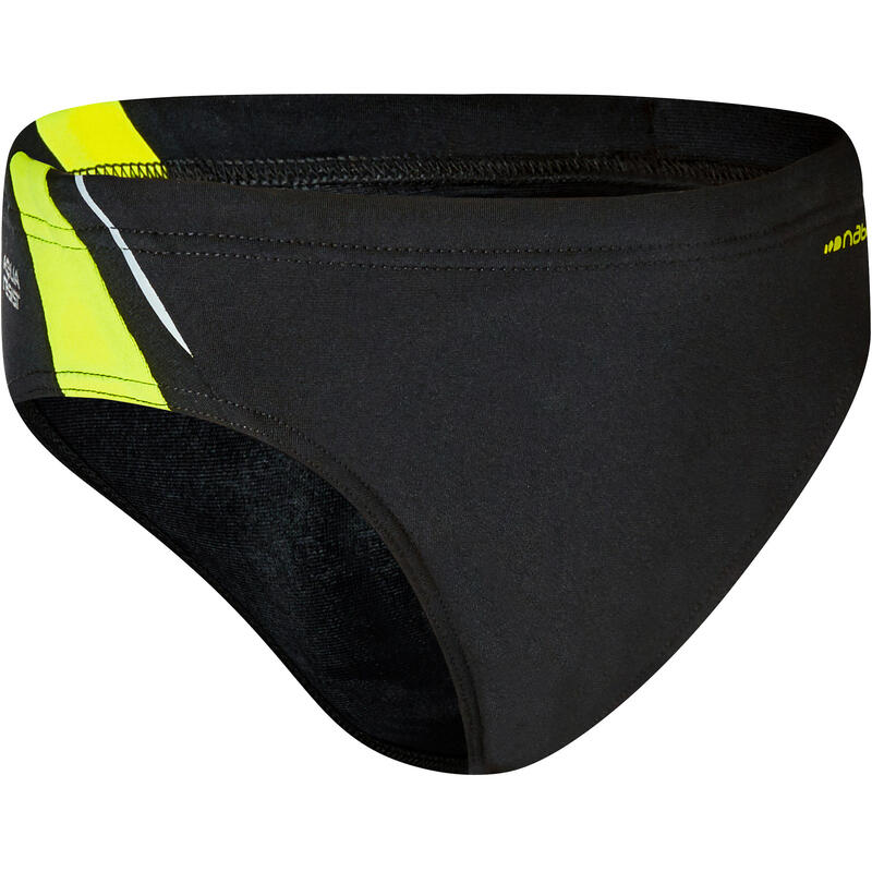 MAILLOT DE BAIN SLIP NATATION GARçON 900 YOKE NOIR JAUNE