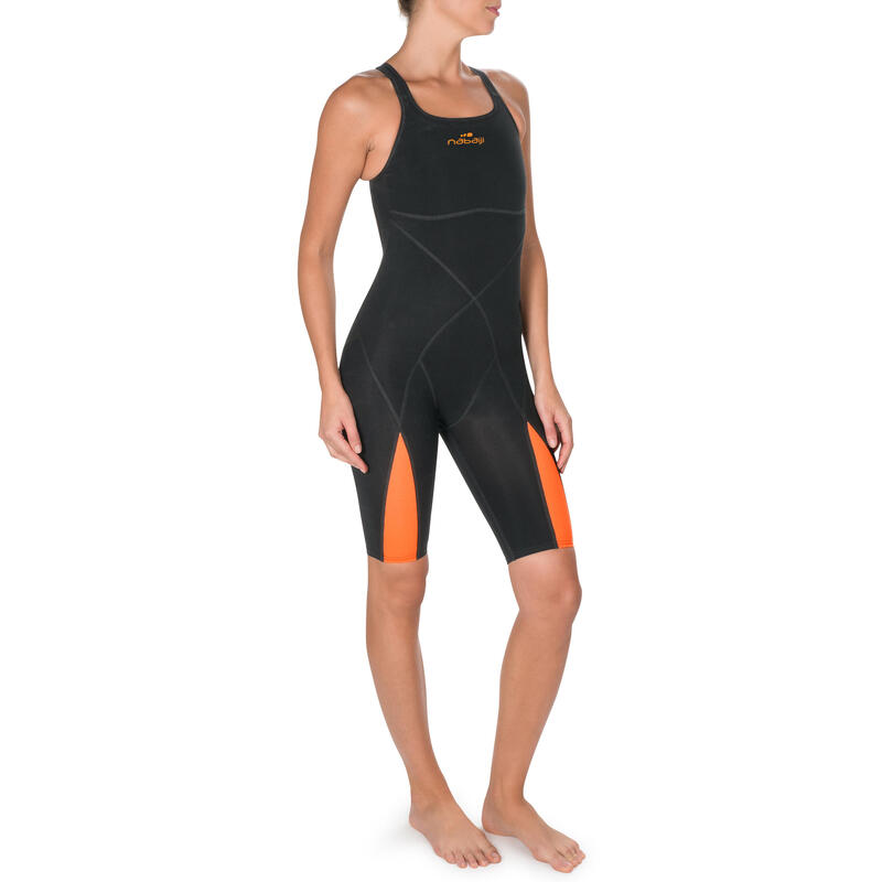 Costume nuoto da gara donna FINA arancione nero