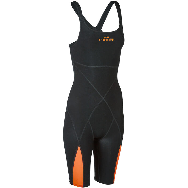 Costume nuoto da gara donna FINA arancione nero