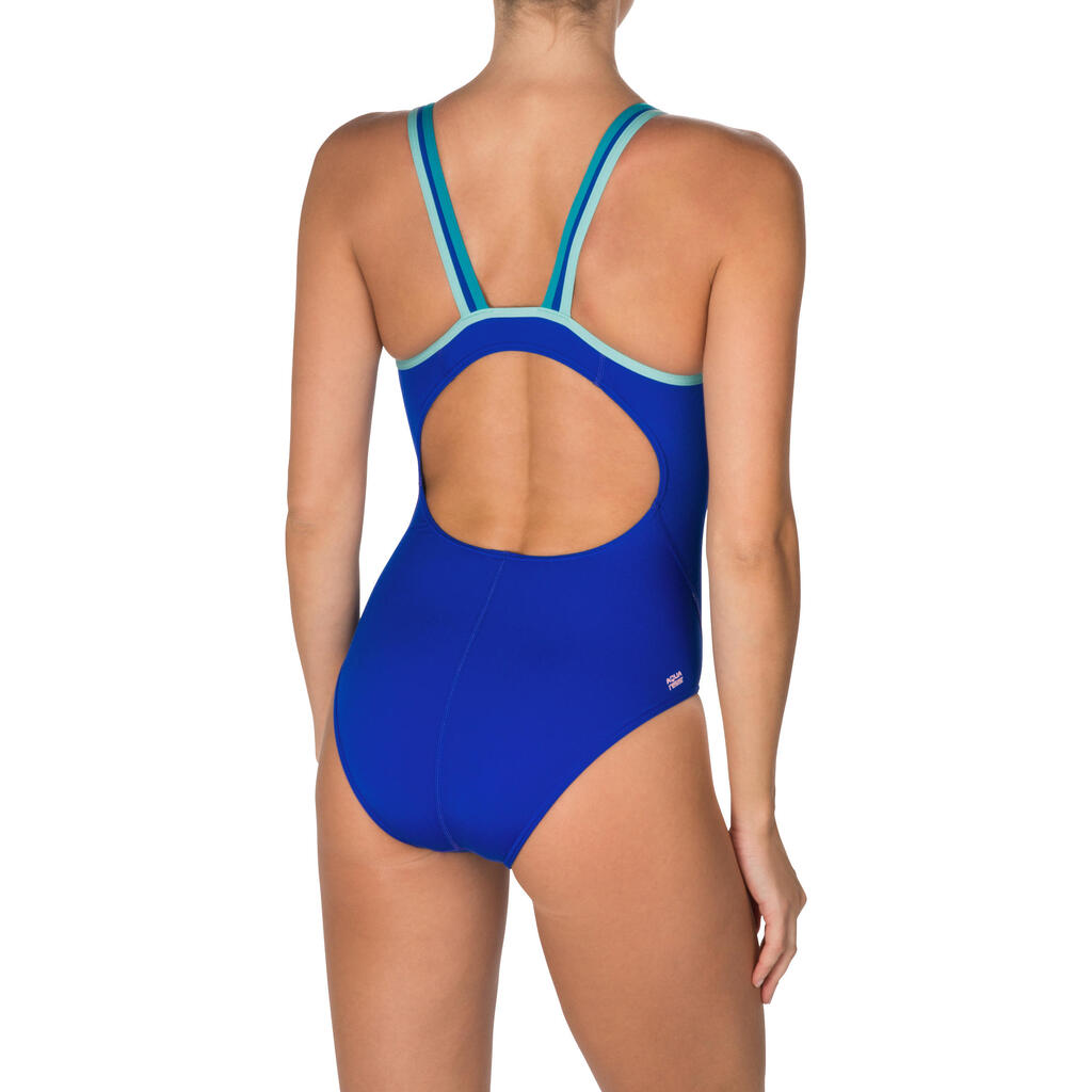 Kamiye Women's Chlorine Resistant One-Piece Swimsuit - Blue/Coral