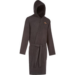 Peignoir microfibre natation gris foncé avec capuche, poches et ceinture