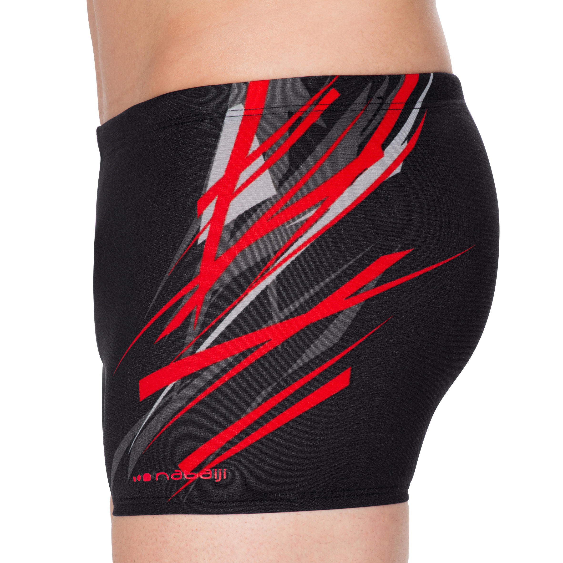 MEN'S SWIM SHORTS BOXER 500 PRINT BLACK RED 4/5