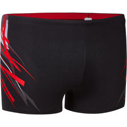 MAILLOT DE BAIN HOMME BOXER 500 PRINT NOIR ROUGE