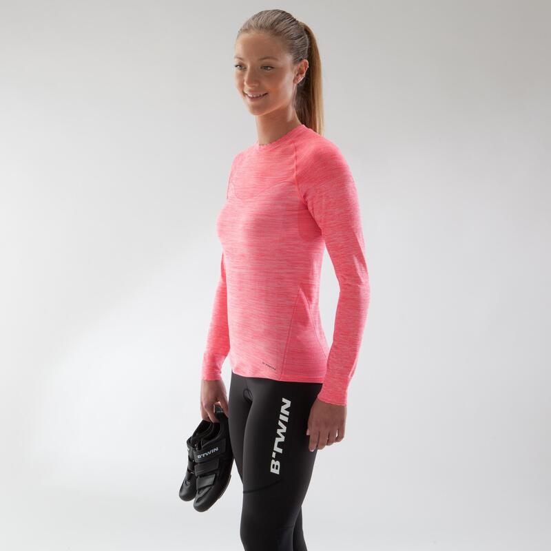 Fiets thermoshirt dames met lange mouwen 500 roze