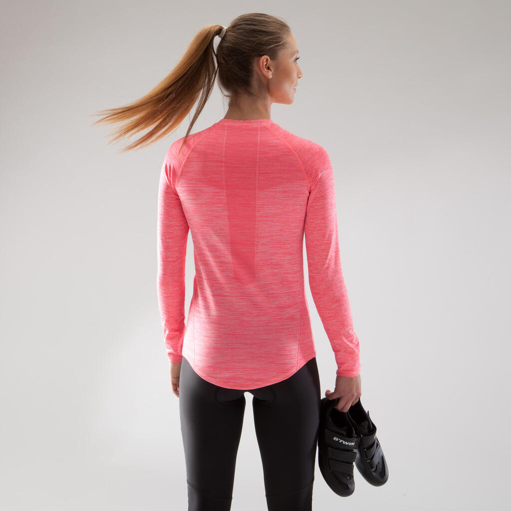 PLAYERA INTERIOR CICLISMO manga larga mujer 500 rosa