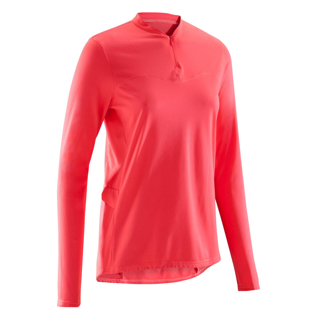 Radtrikot langarm Rennrad 100 Damen rosa