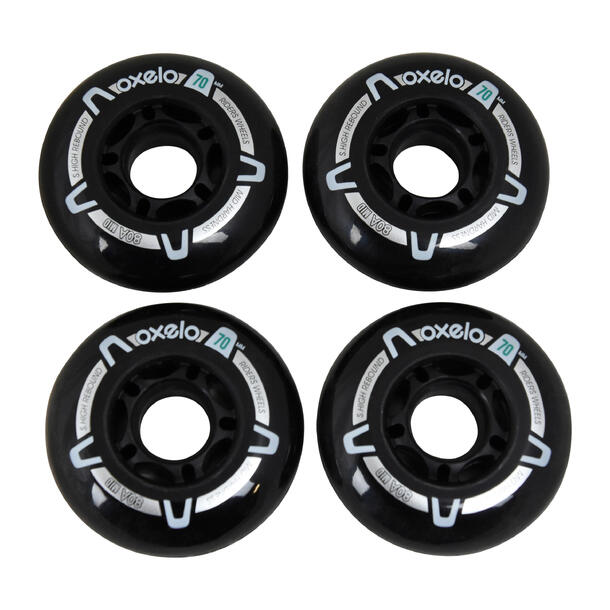 Kids Inline Skate Wheels Oxelo 70mm 80A 4pc Black