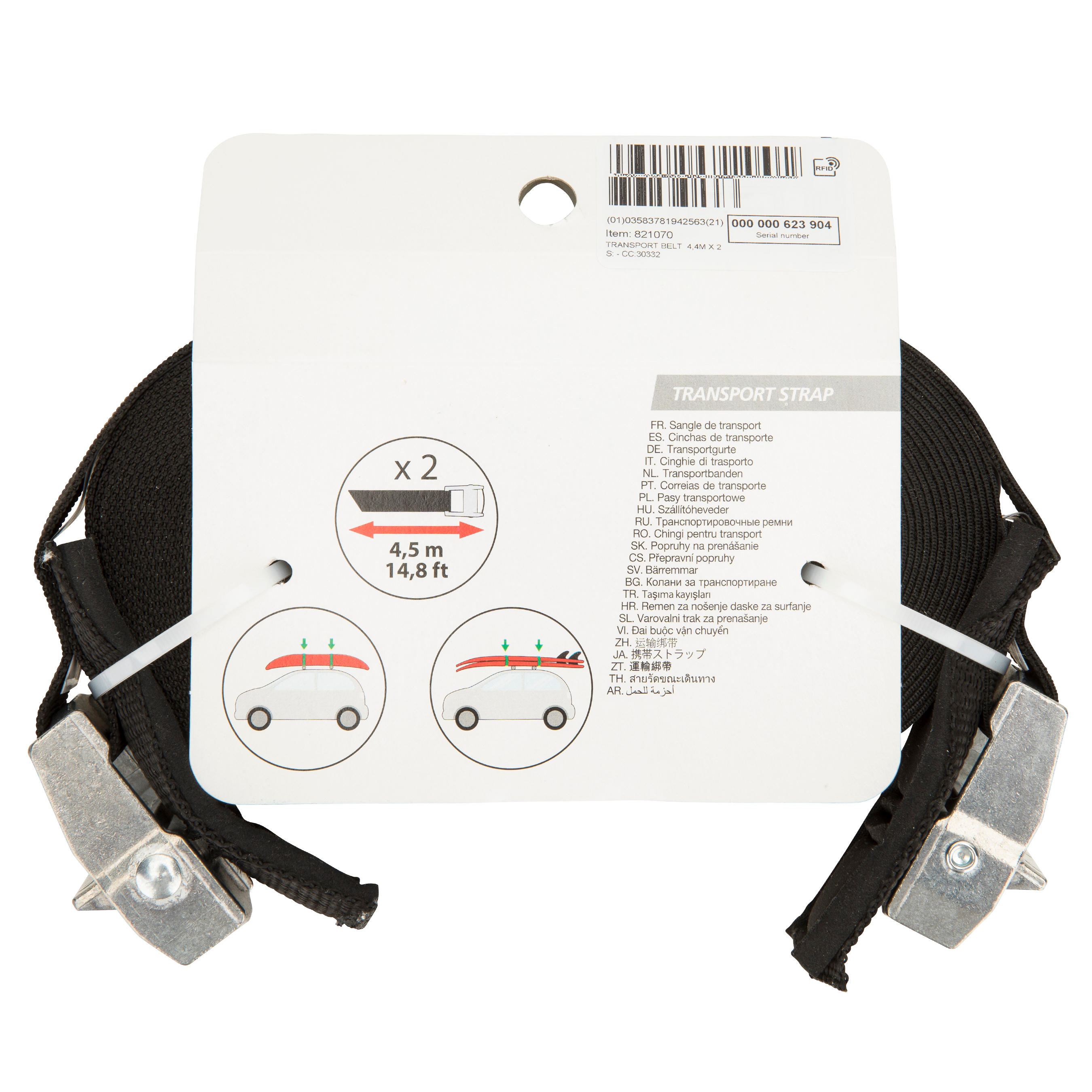 Decathlon Correias De Transporte Para Kayak, Sup, Surf, Windsurf Preto