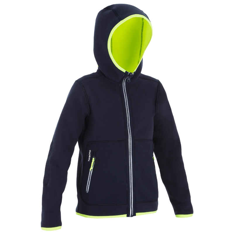 Kids' warm reversible sailing fleece 500 - Navy blue/neon yellow