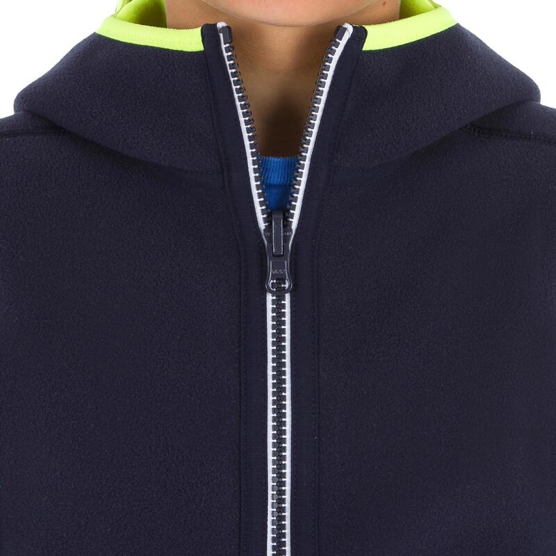 Warm fleece vest voor zeilen kinderen Sailing 500 omkeerbaar marineblauw fluogeel