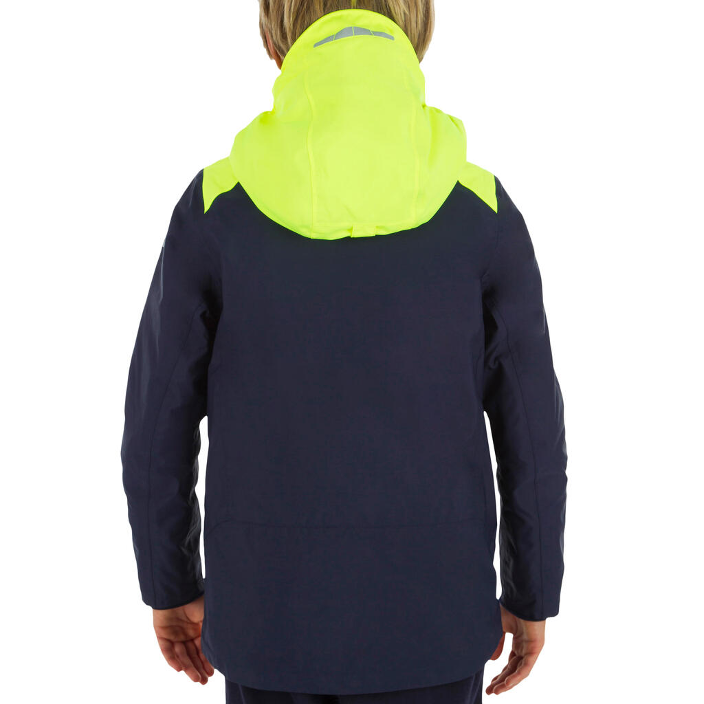 Kids boat jacket warm and waterproof Sailing 100 blue/yellow