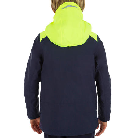 Veste chaude et imperméable bateau Sailing 100 enfant bleu / jaune