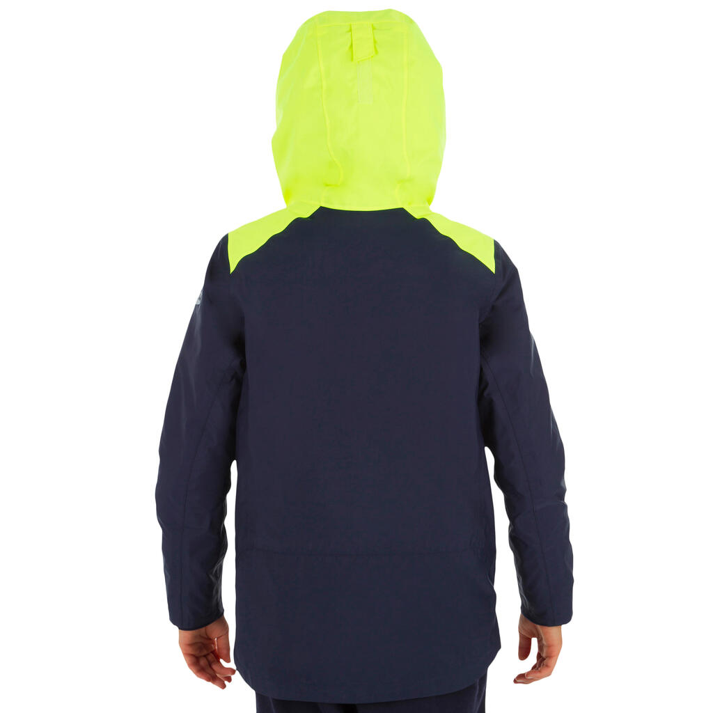 Kids boat jacket warm and waterproof Sailing 100 blue/yellow