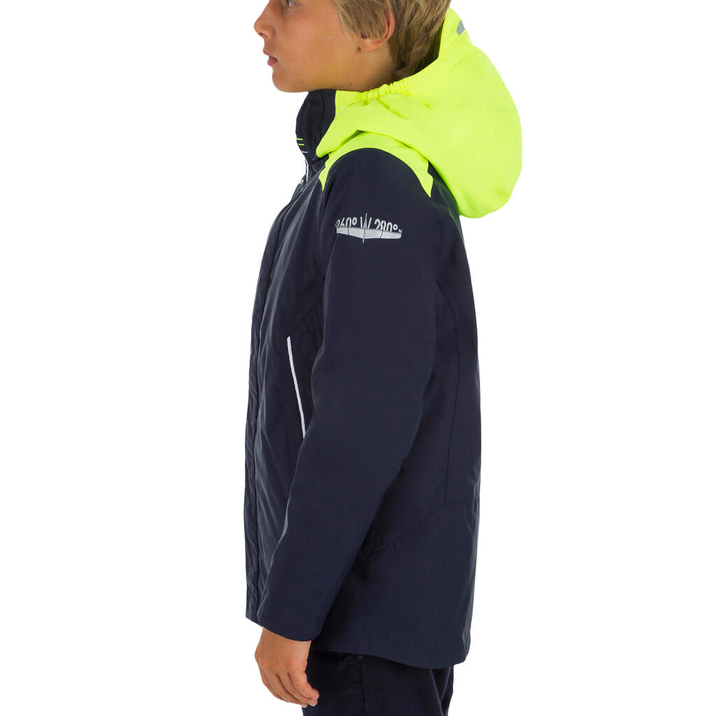 Kids boat jacket warm and waterproof Sailing 100 blue/yellow